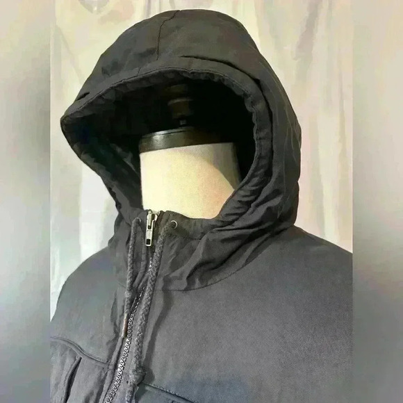 Shine Original Denim Tailoring Long Jacket. Black. Hooded. Warm. Size 2XL. - Picture 2 of 10